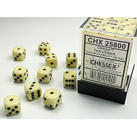 Chessex Opaque: 36 tärningar (12 mm) - Benvit med svarta prickar (CHX25800)