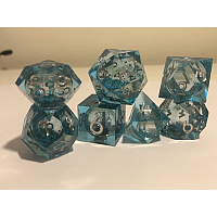 Customized Sharp Edge Liquid Dice Set - Quicksand Blue Silver