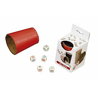 Dal Negro dice cup with poker dice 7 cm leather red